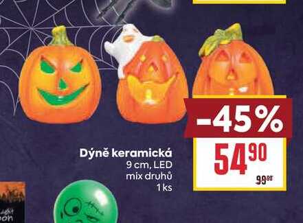 Dýně keramická 9 cm, LED mix druhů 1ks