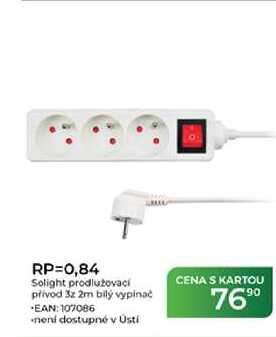 RP=0,84 Solight prodlužovací přivod 3z 2m bílý vypínač