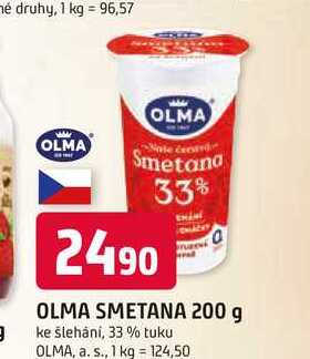 OLMA SMETANA 200 g ke šlehání, 33% tuku 