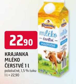 KRAJANKA MLÉKO ČERSTVÉ 1l polotučné, 1,5% tuku
