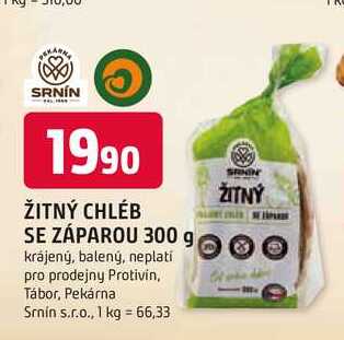 ŽITNÝ CHLÉB SE ZÁPAROU 300 g krájený, balený