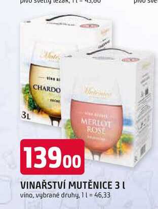 VINAŘSTVÍ MUTĚNICE 3 L víno, vybrané druhy