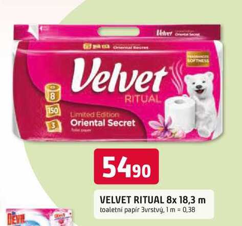VELVET RITUAL 8x 18,3 m toaletní papír 3vrstvý