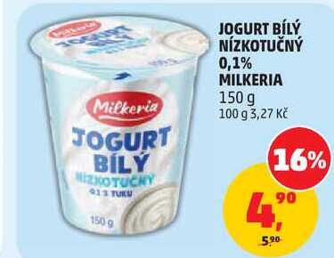 JOGURT BÍLÝ NÍZKOTUČNÝ 0,1% MILKERIA, 150 g