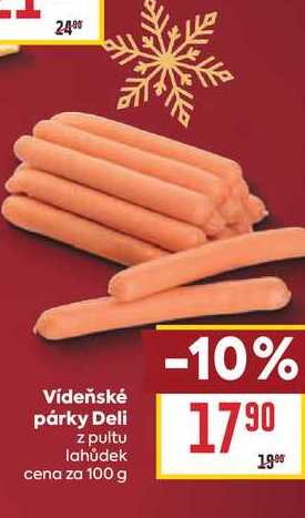 Vídeňské párky Deli z pultu lahůdek cena za 100 g