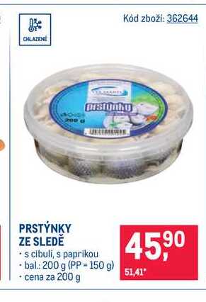 PRSTÝNKY ZE SLEDĚ s cibuli, s paprikou bal 200 g (PP 150 g) cena za 200 g