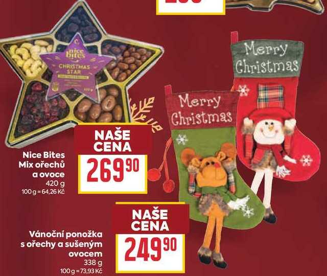 Vánoční ponožka s ořechy a sušeným ovocem 338 g 