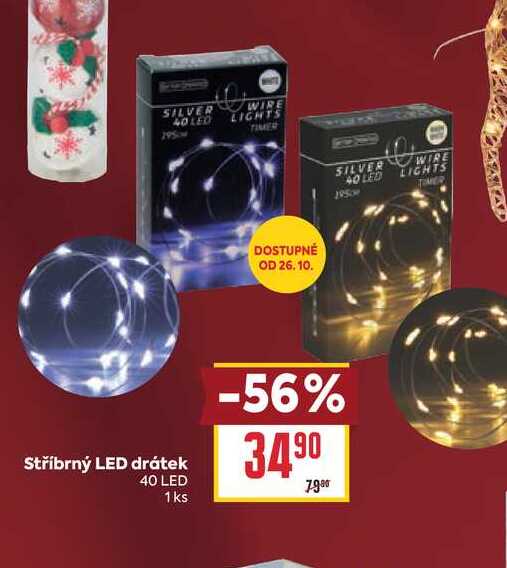 Stříbrný LED drátek 40 LED 1ks