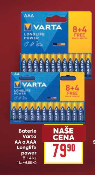 Baterie Varta AA a AAA Longlife power 8+4 ks