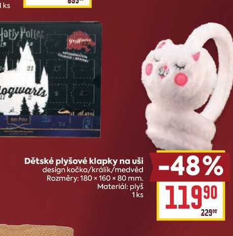 Dětské plyšové klapky na design kočka/králík/medvěd Rozměry: 180 x 160 x 80 mm. Materiál: plyš 1ks