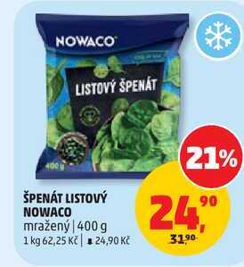 NOWACO LISTOVÝ ŠPENÁT mražený, 400 g  