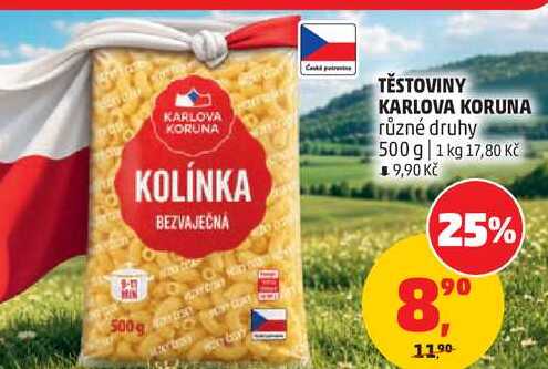 TĚSTOVINY KARLOVA KORUNA různé druhy, 500 g 
