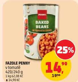 FAZOLE PENNY v tomatě, 420/240 g 