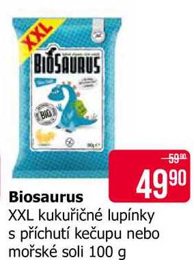 Biosaurus kukuřičné lupínky s příchutí kečupu nebo mořské soli 100 g