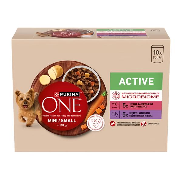Purina ONE Mini Dog Active kapsičky pro psy hovězí a kachna ve šťávě 10x85g