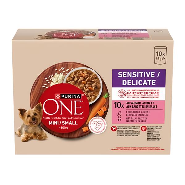 Purina ONE Mini Dog Sensitive kapsičky pro psy losos ve šťávě 10x85g