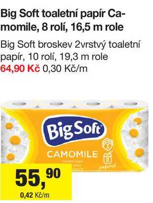 Big Soft toaletní papír Camomile, 8 rolí, 16,5 m role