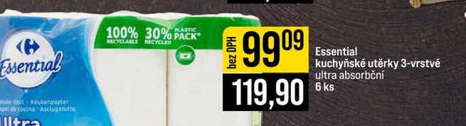 Essential kuchyňské utěrky 3-vrstvé ultra absorbční 6 ks 