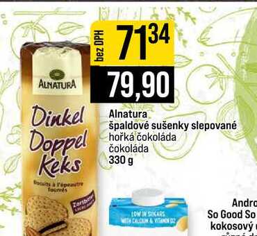 Alnatura špaldové sušenky slepované hořká čokoláda čokoláda 330 g