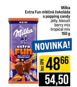 Milka Extra Fun mléčná čokoláda s popping candy jelly, biscuit berry mix tropical mix 150 g 