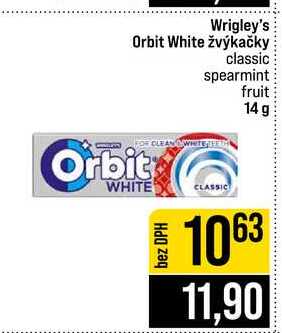 Wrigley's Orbit White žvýkačky classic spearmint fruit 14 g