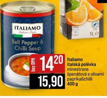 Italiamo italská polévka minestrone špenátová s olivami paprika&chilli 400 g
