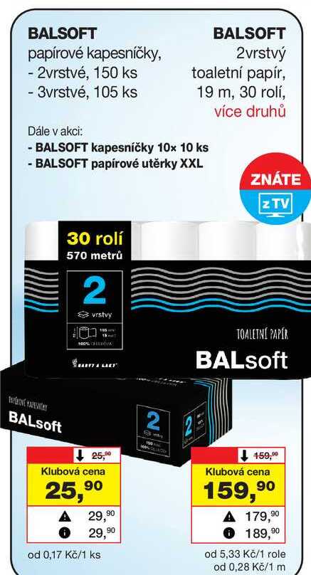 BALSOFT papírové kapesníčky, - 2vrstvé, 150 ks - 3vrstvé, 105 ks
