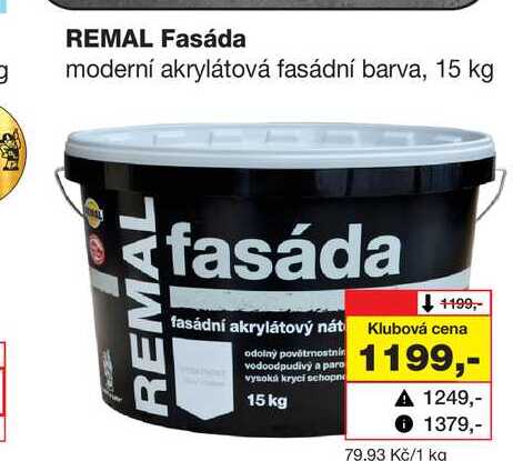 REMAL Fasáda moderní akrylátová fasádní barva, 15 kg