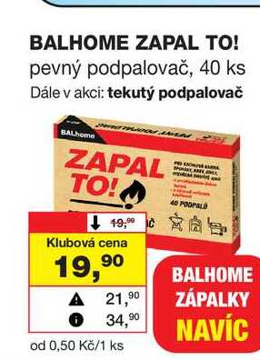 BALHOME ZAPAL TO! pevný podpalovač, 40 ks