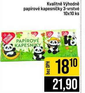 Kvalitně Výhodně papírové kapesníčky 3-vrstvé 10x10 ks