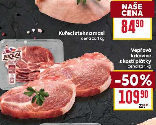 Vepřová krkovice s kostí plátky cena za 1 kg 