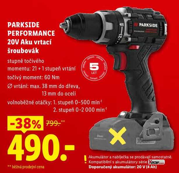 PARKSIDE PERFORMANCE 20V Aku vrtací šroubovák