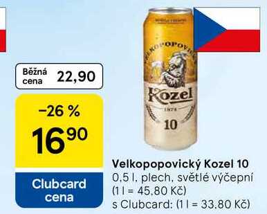 Velkopopovický Kozel 10, 0.5 l, plech, světlé výčepní  