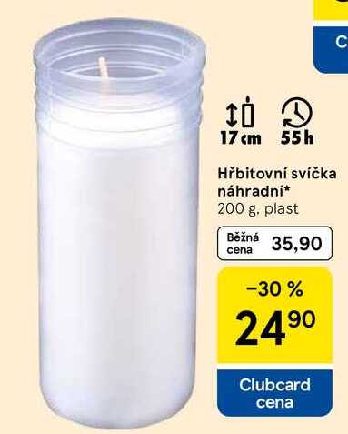 Hřbitovní svíčka náhradní, 200 g. plast