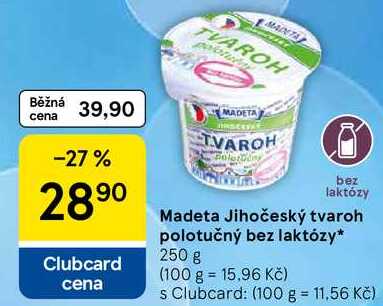 Madeta Jihočeský tvaroh polotučný bez laktózy, 250 g