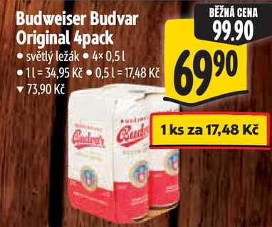 Budweiser Budvar Original 4pack, 4x 0,5 l