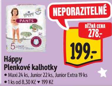 Háppy Plenkové kalhotky, Maxi 24 ks, Junior 22 ks, Junior Extra 19 ks