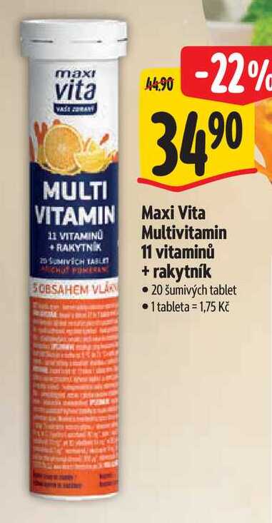 Maxi Vita Multivitamin 11 vitaminů + rakytník, 20 šumivých tablet