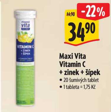 Maxi Vita Vitamin C + zinek + šípek, 20 šumivých tablet 