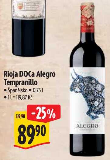 Rioja DOCa Alegro Tempranillo, 0,75 l