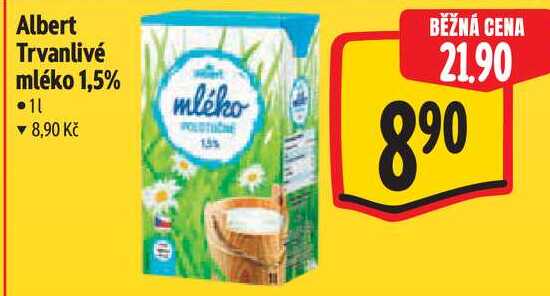 Albert Trvanlivé mléko 1,5%, 1 l