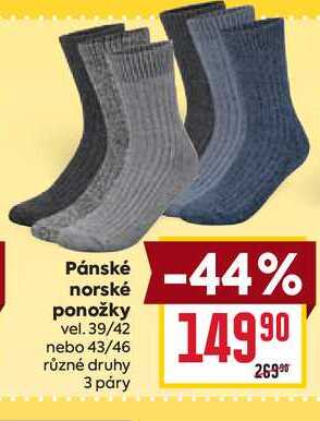Pánské norské ponožky vel. 39/42 nebo 43/46 různé druhy 3 páry