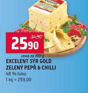 EXCELENT SÝR GOLD ZELENÝ PEPŘ & CHILLI 48 % tuku 100g