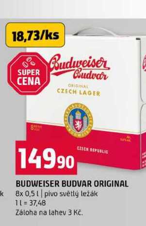 BUDWEISER BUDVAR ORIGINAL 8x 0,5l pivo světlý ležák 