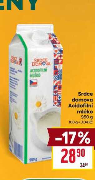 Srdce domova Acidofilní mléko 950 g