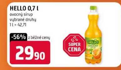 HELLO 0,7l ovocný sirup vybrané druhy