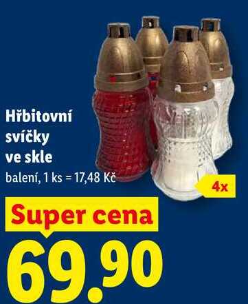 Hřbitovní svíčky ve skle, 4 ks