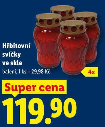 Hřbitovní svíčky ve skle, 4 ks