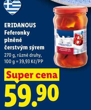 ERIDANOUS Feferonky plněné čerstvým sýrem, 270 g