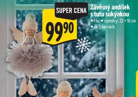 Závěsný andílek s tutu sukýnkou, 1 ks